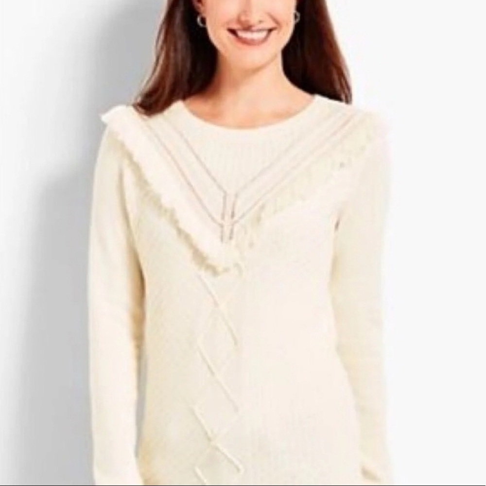 NWT $89 TALBOTS cream fringe soft sweater SP PS